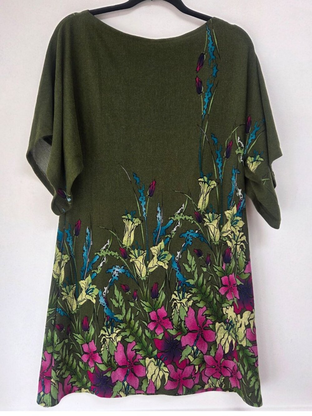 Beebop & Wally Artsy Green Floral Dress Lagenlook Women's M